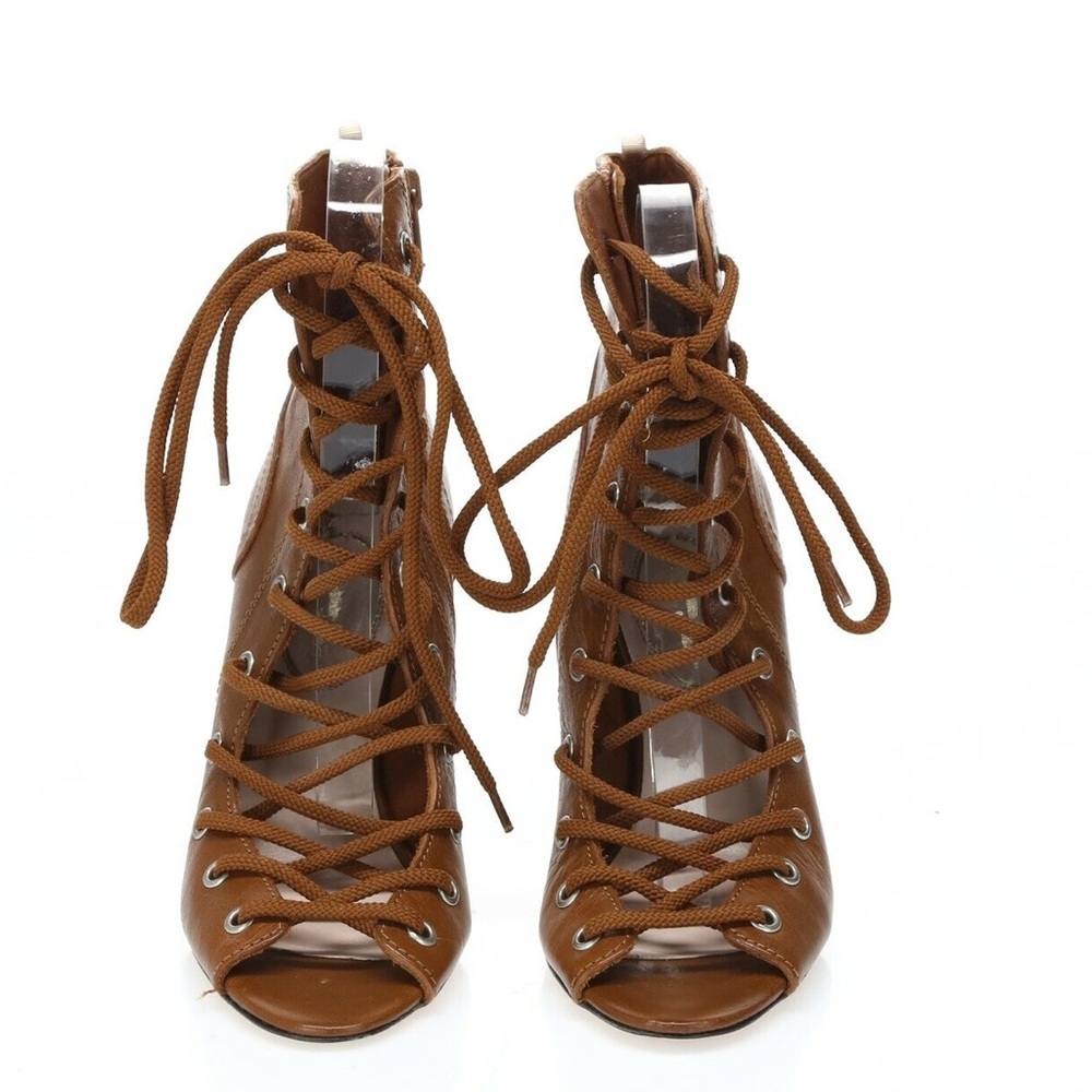 SJP Alison brown leather open toe lace up booties